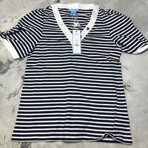 Draper James v neck tee in awning stripe